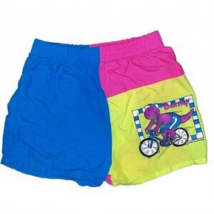 VTG 90s Colorblock Barney Neon Boys' Swim Trunks 18mos with Bike Graphic